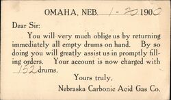 Omaha NE - Nebraska Carbonic Acid Gas Co. Postcard