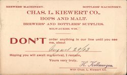 Chas. L. Kiewert Co. Advertising Postcard Postcard