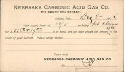 Nebraska Carbonic Acid Gas Co. Omaha NE Business Invoice Postcard Postcard