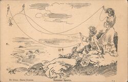 Summer Sports Women Flying Kites Postcard
