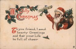 Jolly Christmas Santa Airplane Postcard
