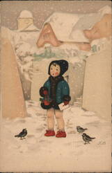 Child Delivering Christmas Mail Postcard Postcard