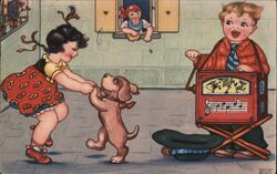 Children Dancing Dog Organ Grinder Postcard