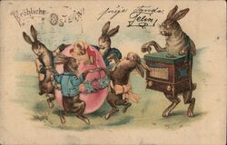 Frohliches Ostern Easter Bunnies Postcard