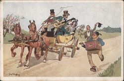 Comic Horse Drawn Carriage Ride Postcard