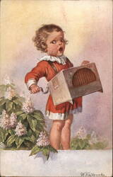 Girl with Organ Grinder Postcard