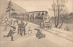 Frohliche Weihnachten Train Postcard