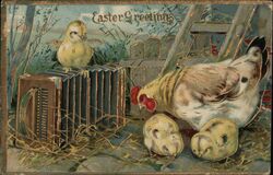 Easter Greetings Chicks Hen Postcard
