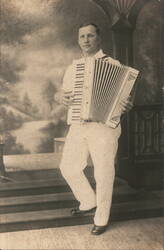Man with Accordion Real Photo Postcard Postcard