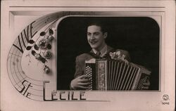 Vive Ste. Cecile Accordion Player Postcard