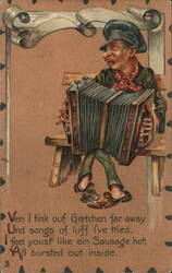 Comic Accordion Player Caricature Postcard
