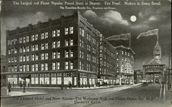 The Oxford Hotel And New Annex-The Welcome Arch And Union Depot. By The Night Denver, CO Postcard Postcard