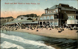 Beach And Bath Houses At Santa Monica, Cal. Postcard