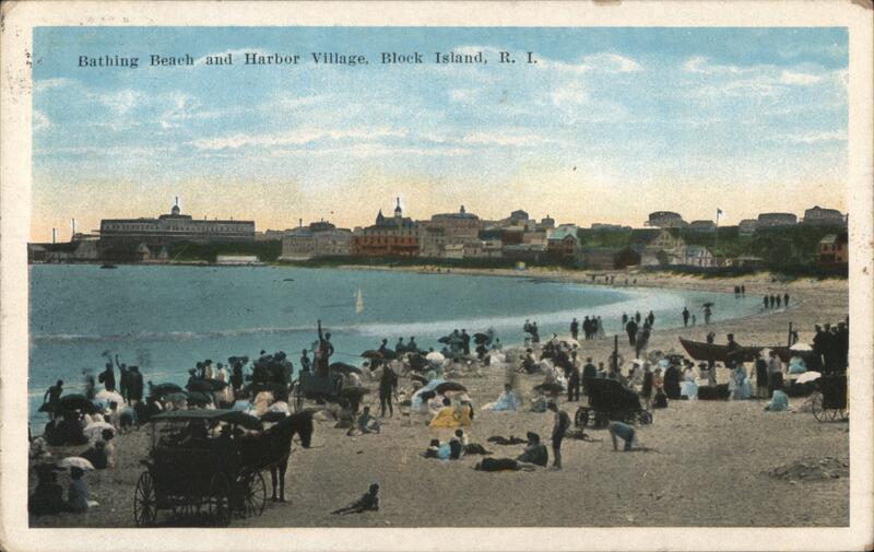 Bathing Beach and Harbor Village, Block Island Rhode Island