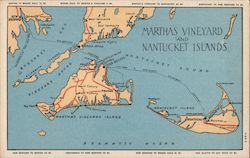 Map of Martha's Vineyard And Nantucket Islands Postcard