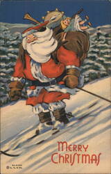 Merry Christmas Santa Skiing Postcard