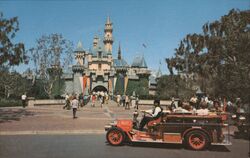 Disneyland Fire Engine, Sleeping Beauty Castle Postcard