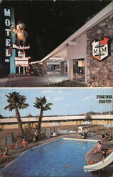 Musketeer Motel, Anaheim, CA - Pool, Sign Postcard