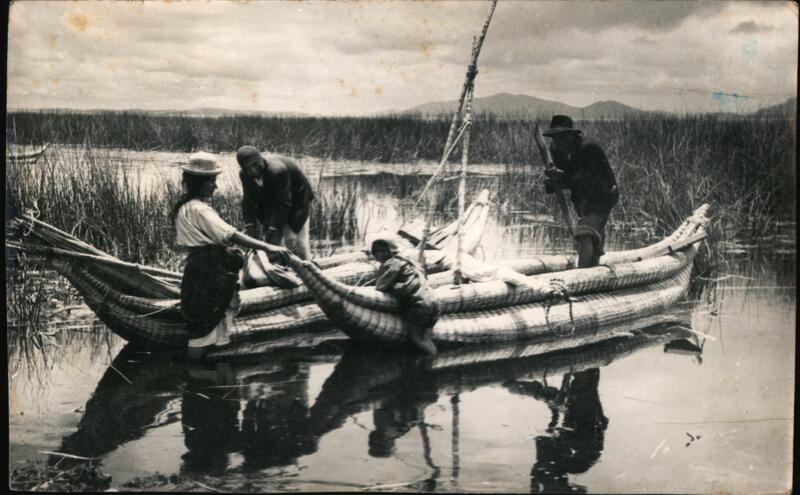 Bolivian Natives Crafting Balsa Wood Boats on Lake Titicaca La Paz