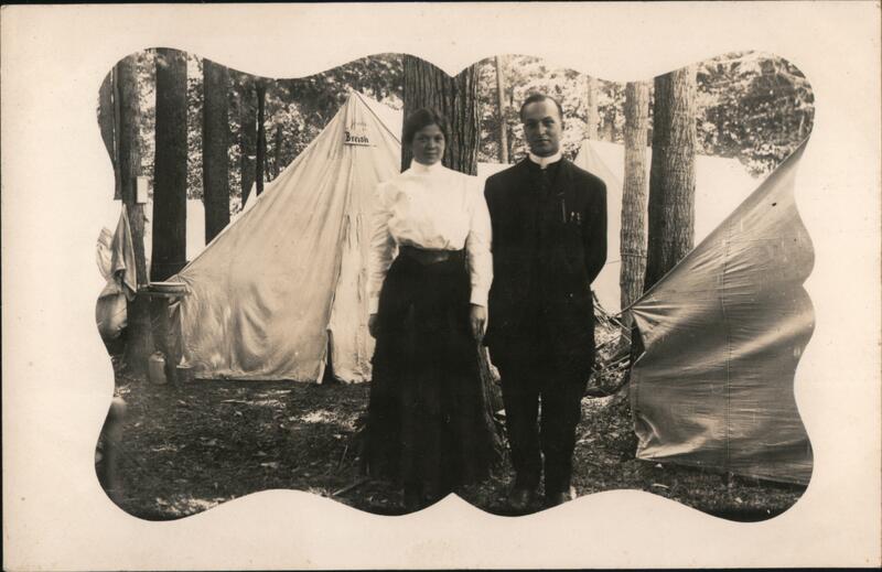 Historic photo of couple while tent camping
