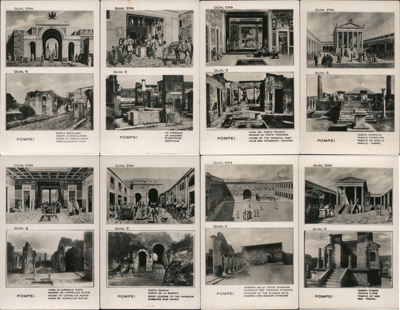 Set of 16: Pompeii Views of Ruins Before & After Eruption of Vesuvius