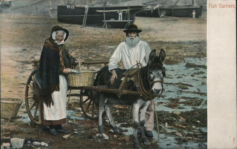 Fish Carriers, Donkey Cart Cornwall England Donkeys