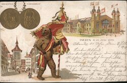 1899 Bern Switzerland Federal Song Festival Bear Flag Postcard