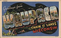 Greetings from Waupaca Wisconsin Postcard Postcard Postcard