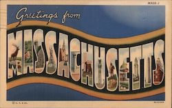 Greetings from Massachusetts Postcard Postcard Postcard