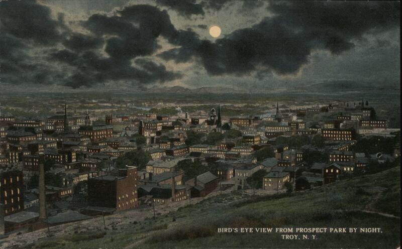 Bird's Eye View from Prospect Park by Night, Troy NY New York