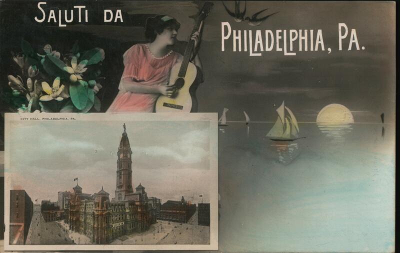 Saluti da Philadelphia, PA - City Hall, Guitar, Sailboat Pennsylvania