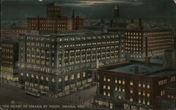 Brandeis Stores, The Heart of Omaha by Night Postcard