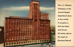 J.L. Hudson Co., Detroit, Michigan - Second Largest Department Store Postcard