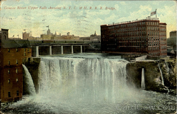 Genesee River Upper Falls Showing N. Y. C. & H. R. R. R. Bridge Rochester New York