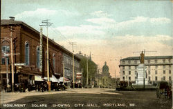 Monument Square Showing City Hall Postcard
