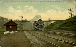Train Going Towards West Albany Postcard