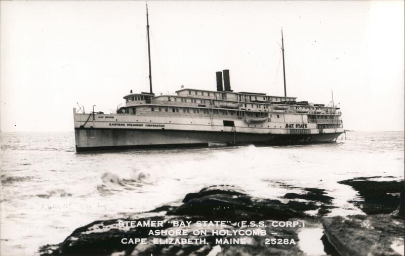 Steamer Bay State (E.S.S. Corp.) Ashore on HOlycomb Cape Elizabeth Maine