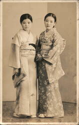 Two Young Women in Kimonos Postcard