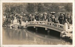 People on Bridge in Park, Japan, 1935 Postcard