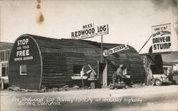 Rex Redwood Log Novelty Factory on Redwood Highway, Eureka, CA Postcard