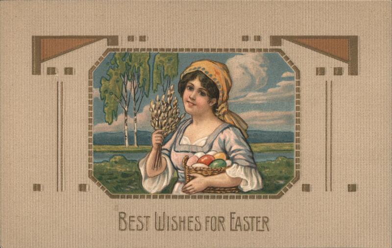Young Woman with Easter Eggs and Pussy Willows