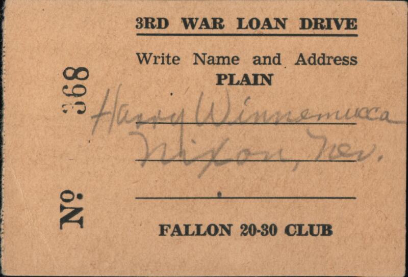 3rd War Loan Drive Fund Raising Ticket Fallon 20-30 Club Nevada