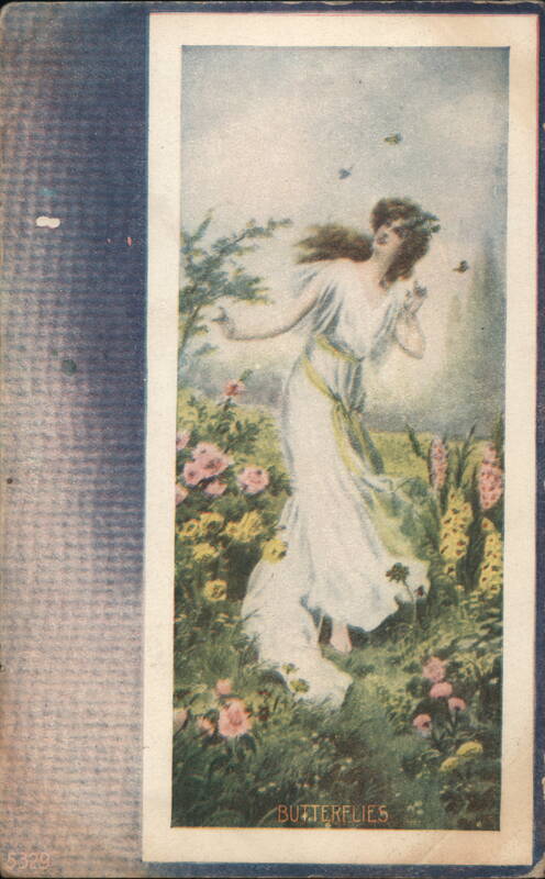 Woman in White Dress with Butterflies in Garden Women