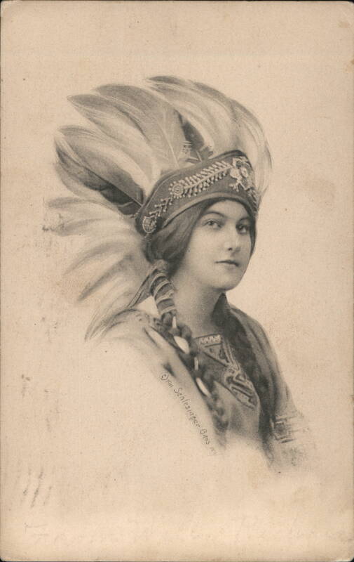 Young Woman in Native American Headdress Native Americana