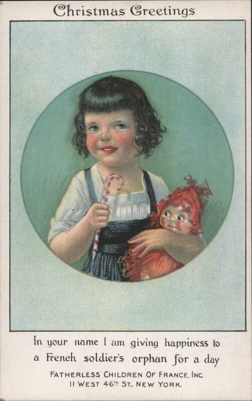 Little Girl with Rag Doll and Candy Cane, French Soldiers Orphan
