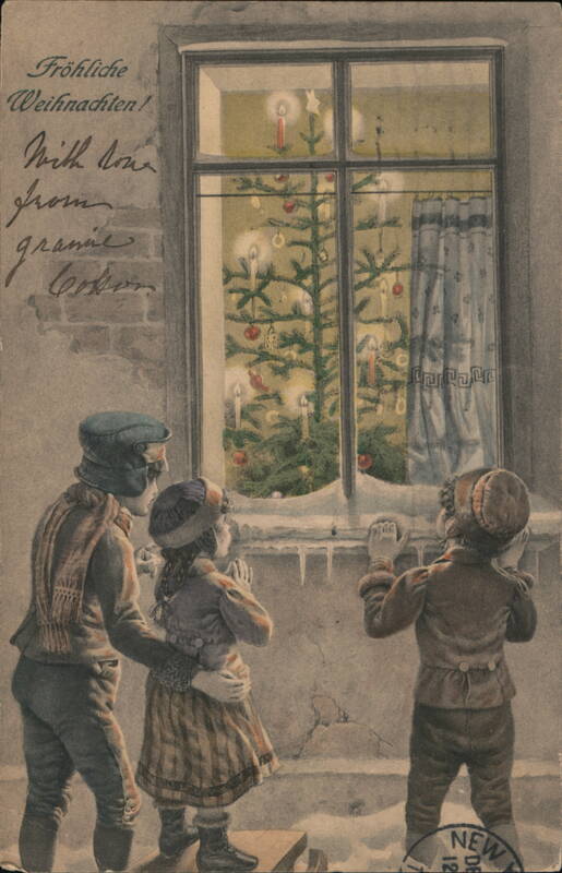 Children Looking at Christmas Tree Through Window