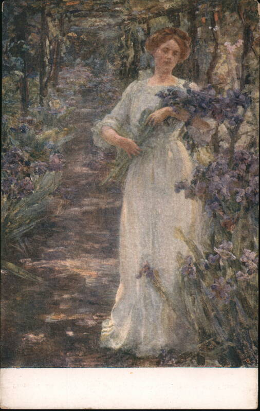 Woman in White Dress with Irises by Alessandro Milesi