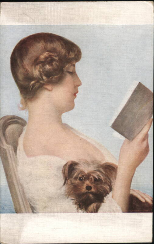 Woman Reading with Small Dog G. Herve Dogs
