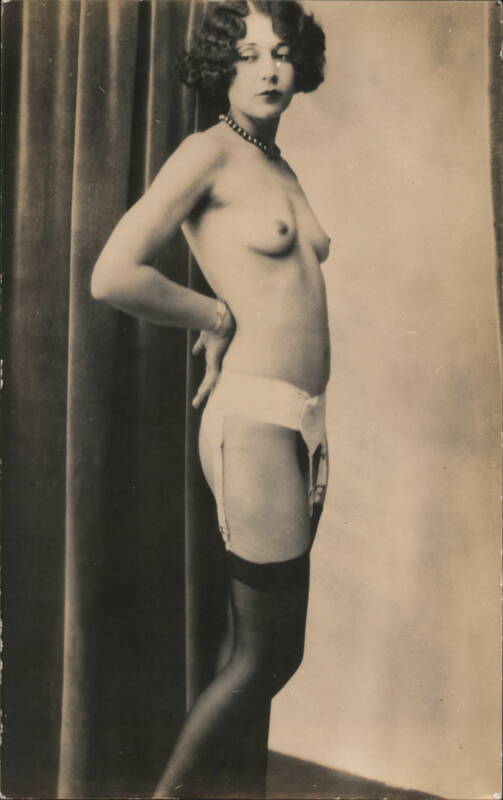 Vintage Risqué Photo Postcard, Topless Woman in Lingerie