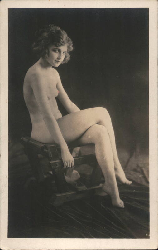 Vintage Postcard French Nude Woman Seated on Stool